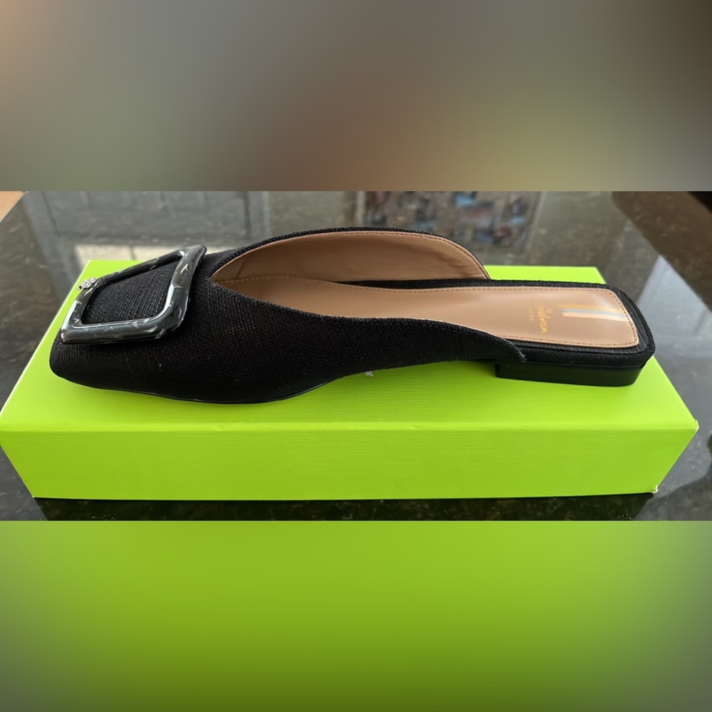 NEW Sam Edelman Black Linen Mule  Flats  size 9